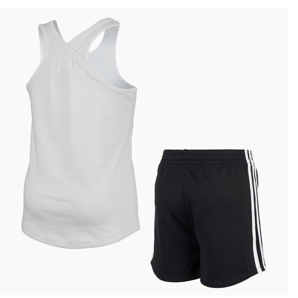 Sport Set 2pcs Adidas Girls Size 5  ADI Cotton Tank and Shorts Set White/Black - Picture 2 of 11